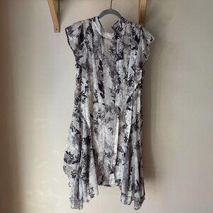 All Saints Fleur Audrey Floral Print Asymmetric Mini Dress Mono White